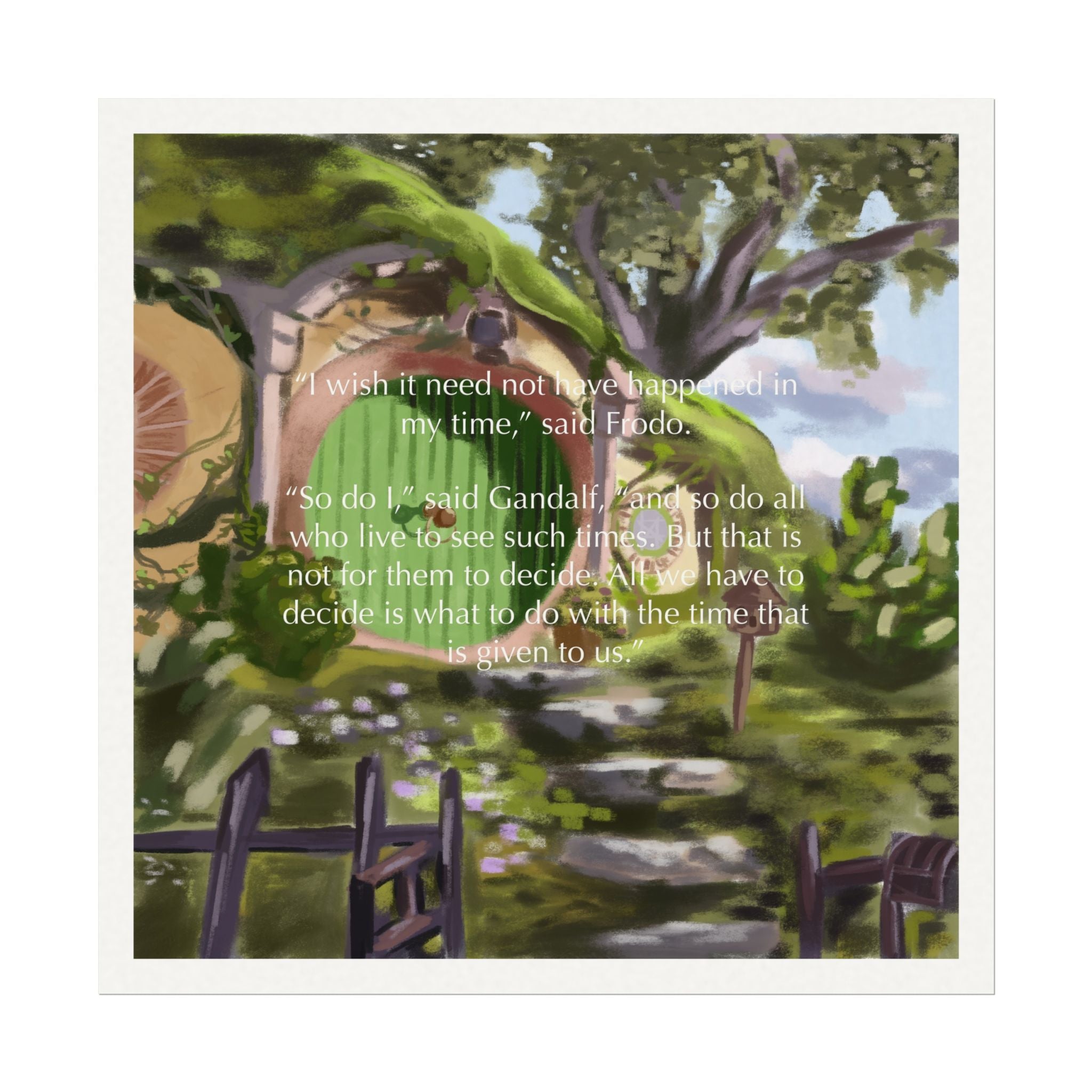 Hobbit House w/ quote - Watercolor Matte Poster